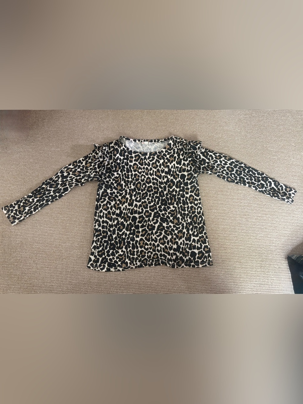 Kids Long-Sleeve Leopard Print Top - Black & Cream size 14